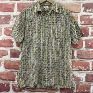 Vintage Anohki Top Womens M Yellow Multicolor Boho Floral Plaid Casual Button Up